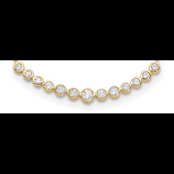 14K Yellow Gold Necklace with 1/2 Carat Lab Grown Diamond in Curved Bar Design - Picture 4 of 16
